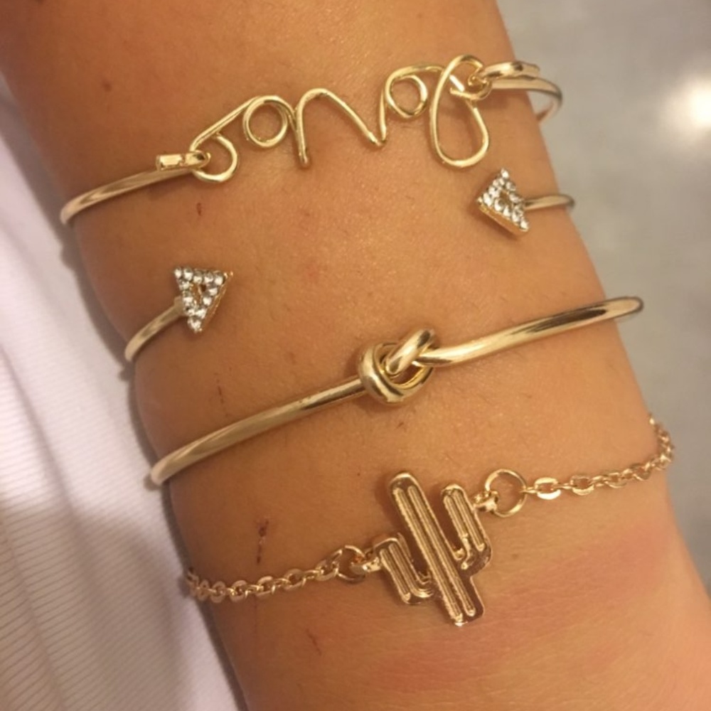 LAST SET!!! GOLD Tone 4 Set Boho Cactus Love Knot - Picture 2 of 7
